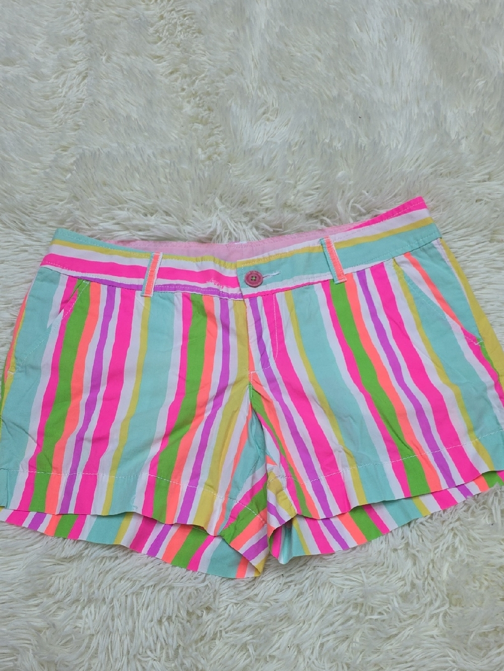 Lilly Pulitzer Multicolor Striped Bermuda Shorts - Pink, Green & Yellow